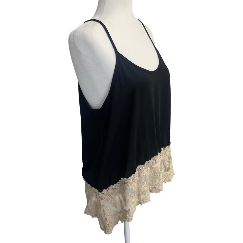 Haute Society Cottage Core Tank Blouse Made in USA Black Sz M Cream Lace Trim